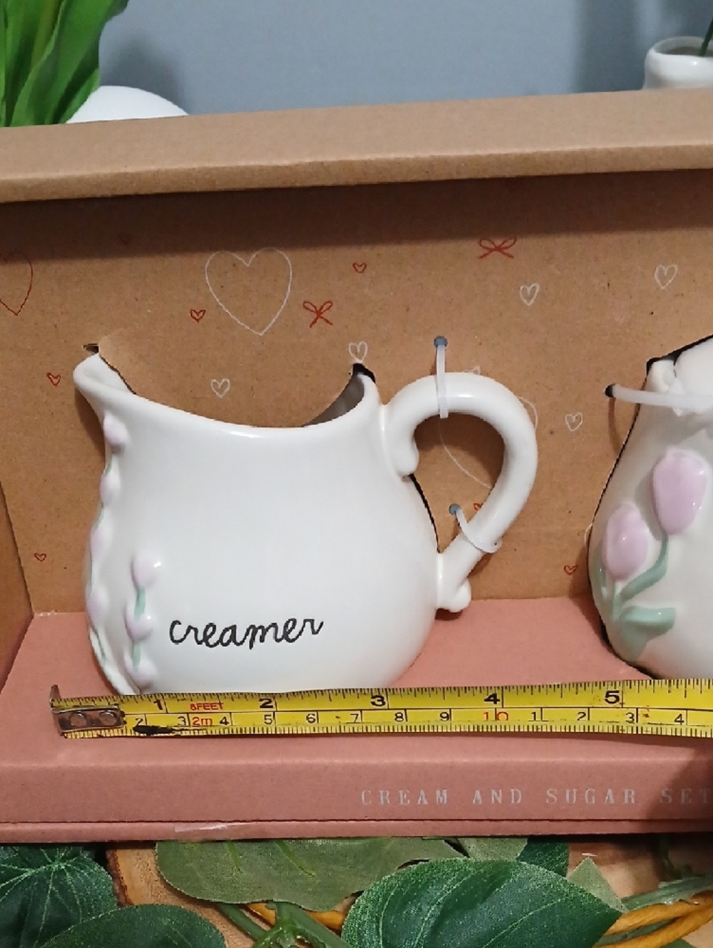 Rae Dunn Cream and Sugar Ceramic Set with Pink Floral Accents NIB - Picture 9 of 12